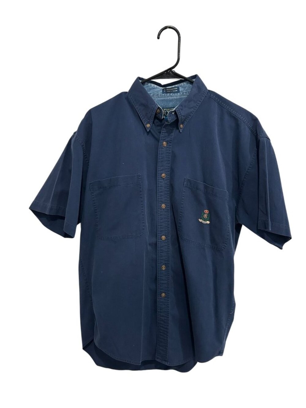 Chaps Ralph Lauren Medium Navy Short Sleeve Cotton Crest Logo Shirt Collegiate